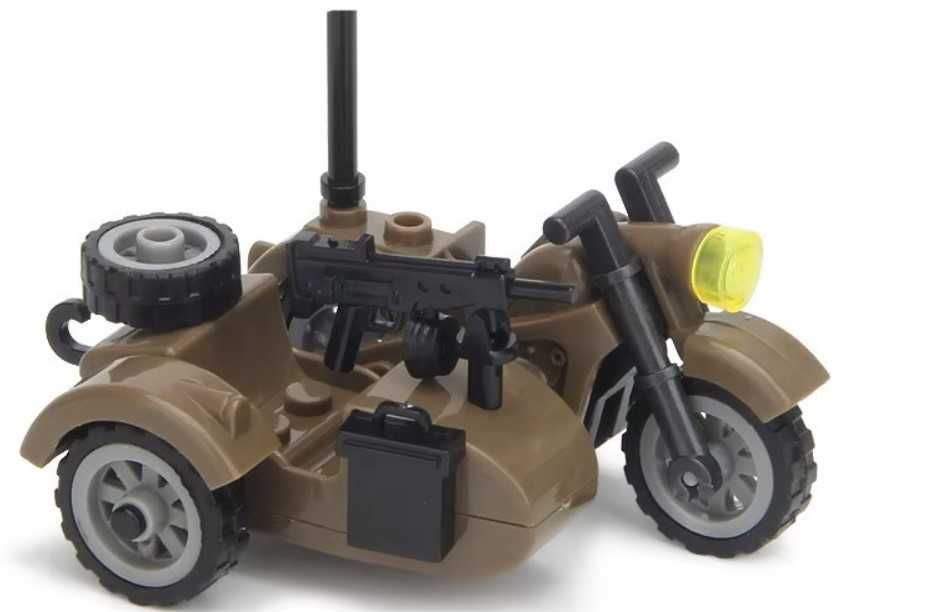 Klocki motocykl z koszem bocznym brąz ciemny ww2 komp. z Lego, Cobi