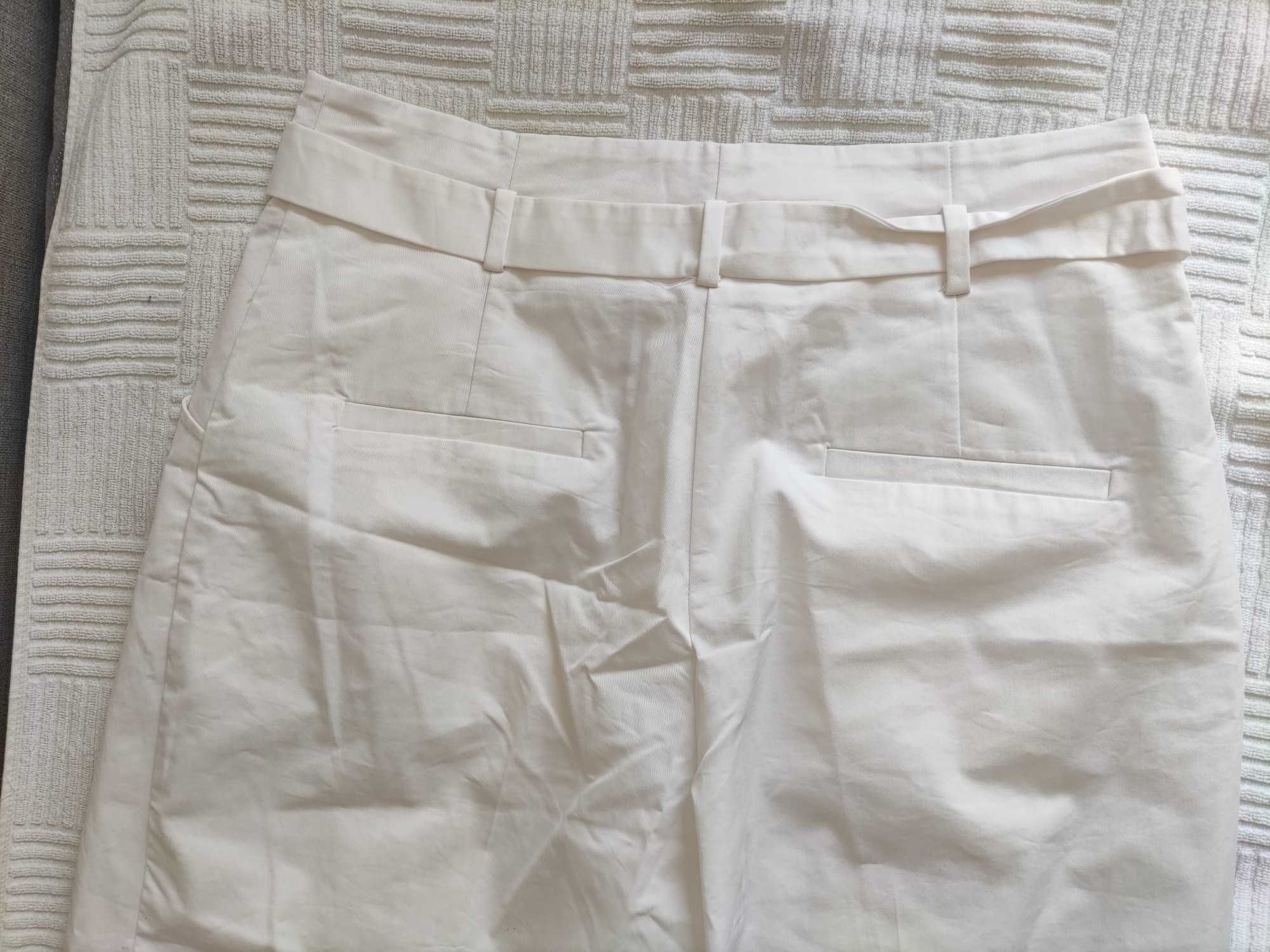 Spodnie wide białe z wysokim staniem i wiązaniem MANGO 42/XL