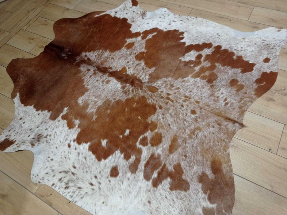 Dywan SKÓRA BYDLĘCA brązowo-biała Krowa skóra naturalna UNIKAT