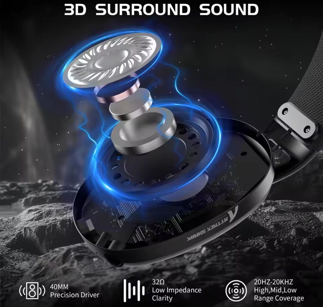 Геймерские беспроводные наушники Attack shark L80, Black.185г.