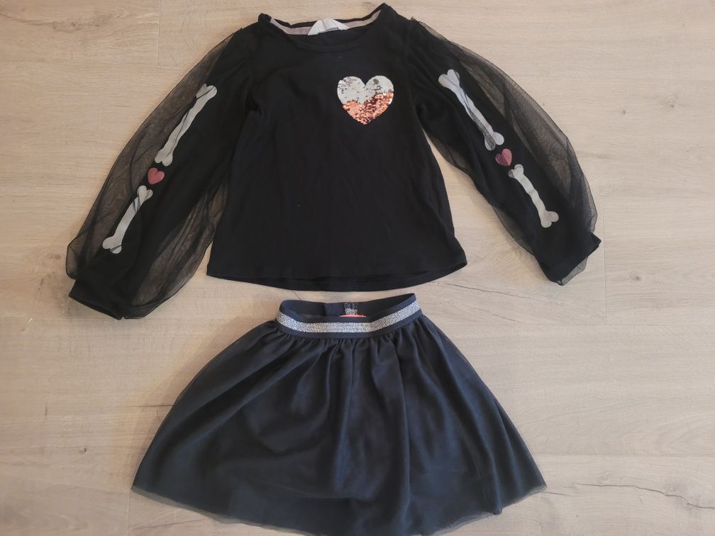 Halloween spodniczka bluzka czarna tiulowa smyk h&m 116-122