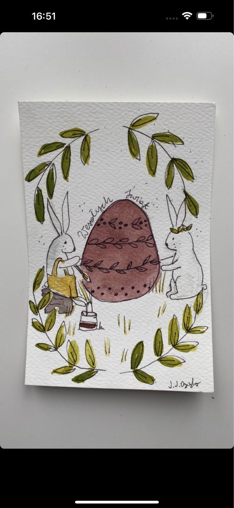 Kartka wielkanocna wielkanoc królik pisanka boho wianek ilustracja