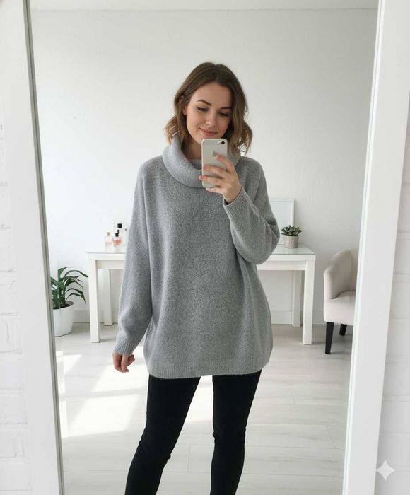 Carry ciepły sweter oversize szalowy golf wełna r. L