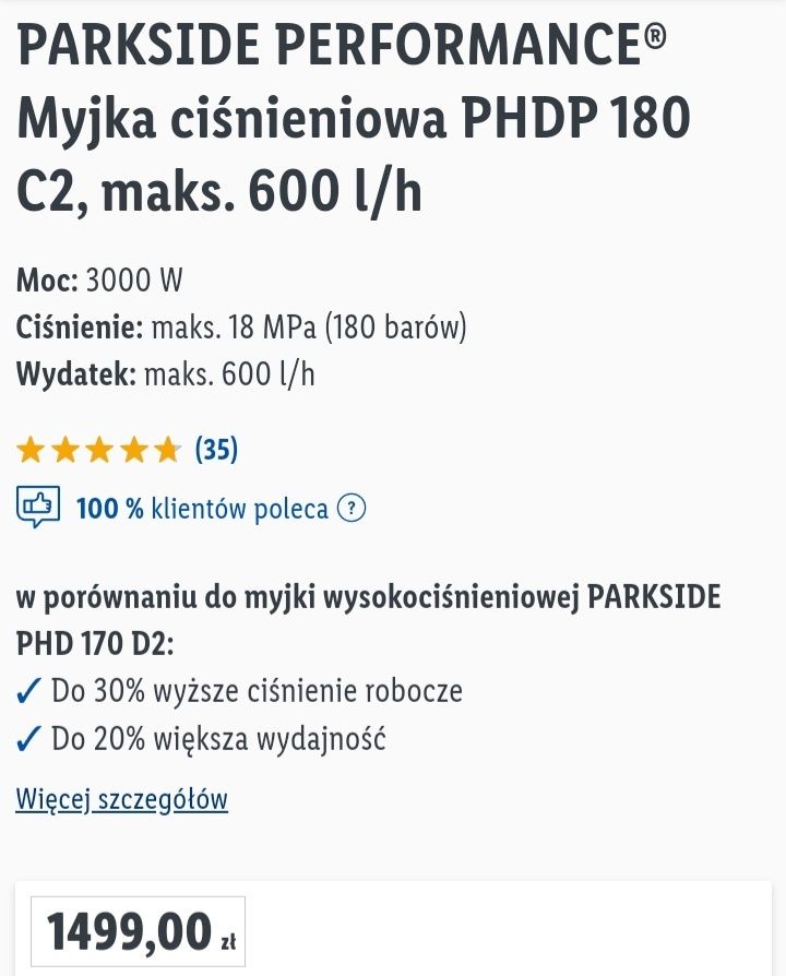 Nowa 5lat Gwaracji PARKSIDE PERFORMANCE® Myjka wysokociśnieniowa PHDP