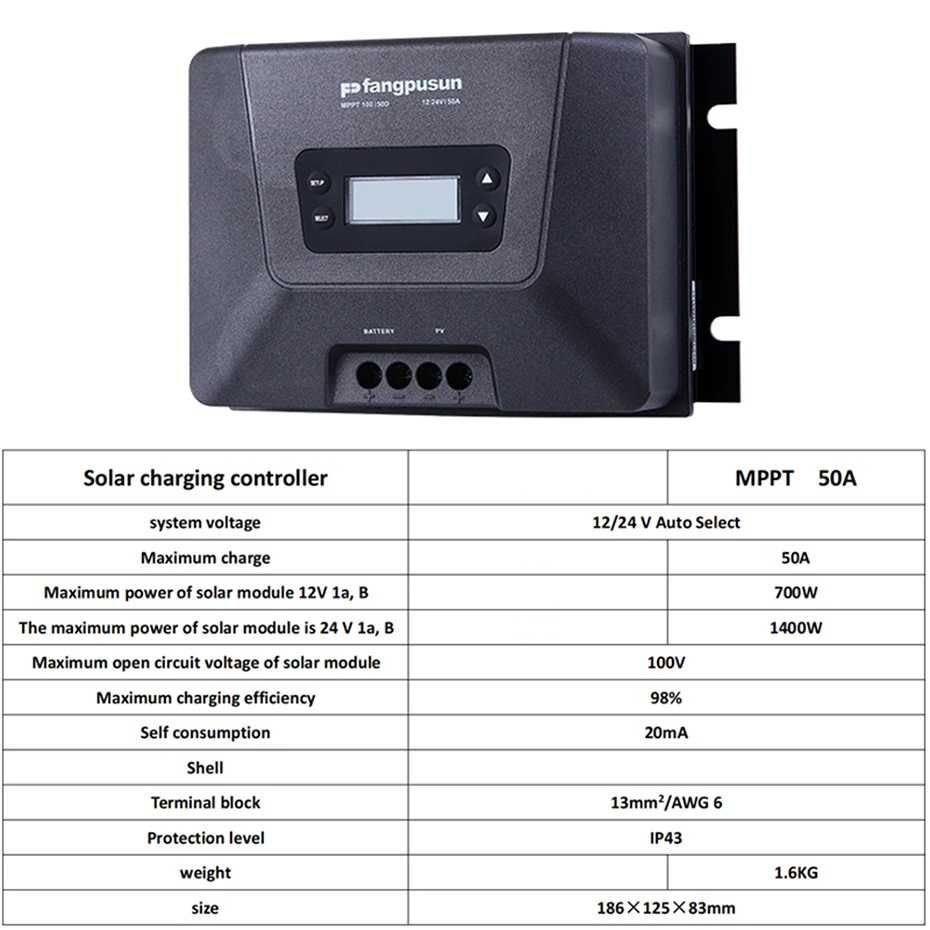 Controlador Solar MPPT 50A, batería de litio de 12V/24V by N-Volt pt