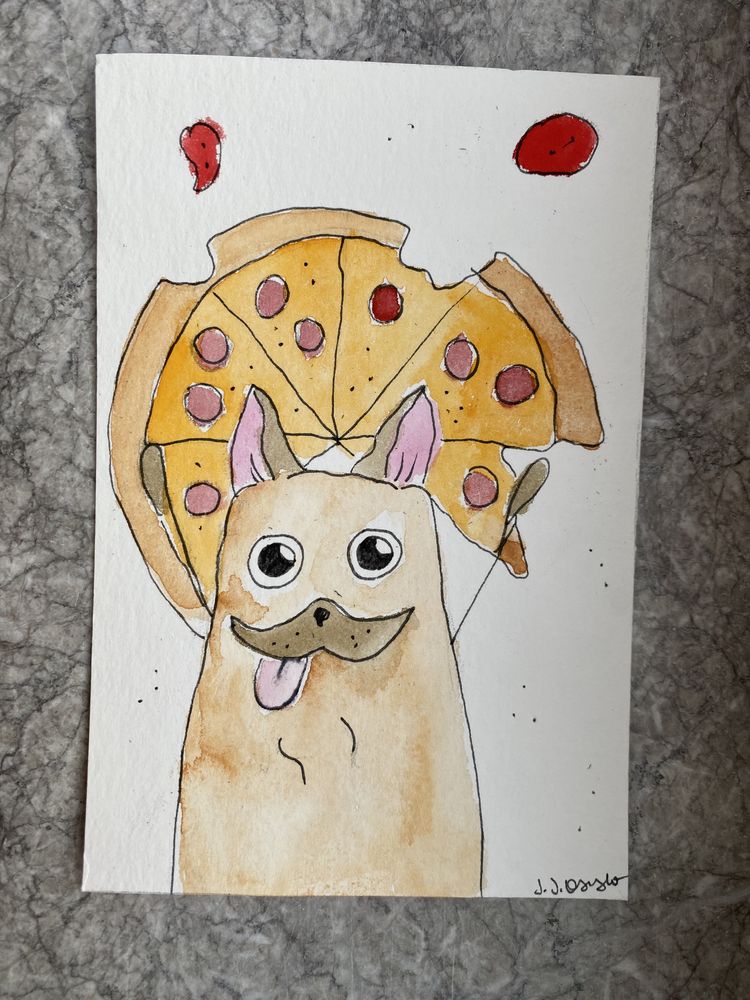 Kartka okolicznościowa pies mops pug buldog pizza