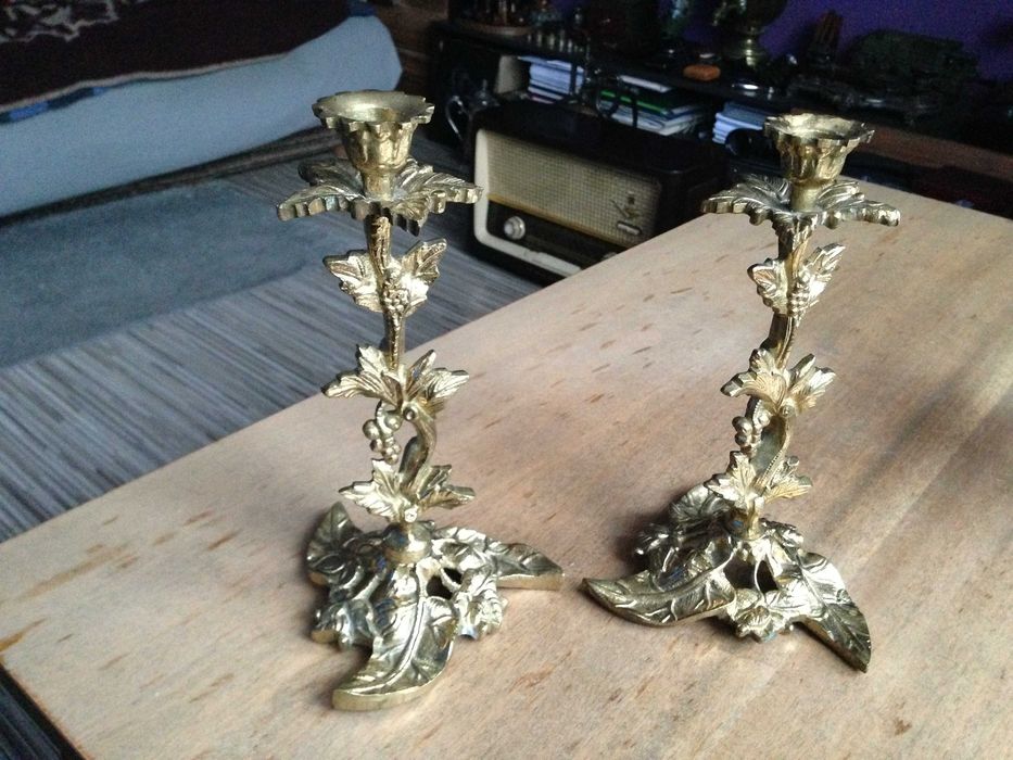 Świeczniki ozdobne z grubego mosiądzu 2 szt. komplet.