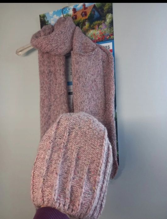 Komplet czapka szalik melanż puder