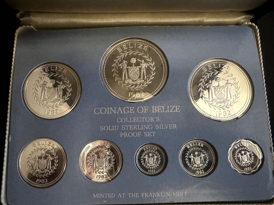 Set 1982 Belize 8 moedas Fauna de Aves do Belize Prata Proof - Rara