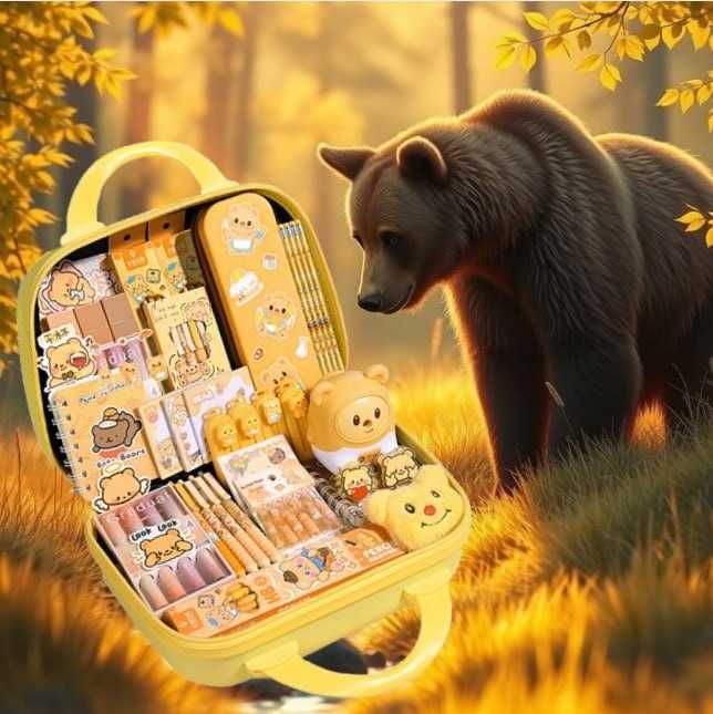 Великий набір канцелярії в чемодані «Ведмедик» 55 в 1 Жовтий