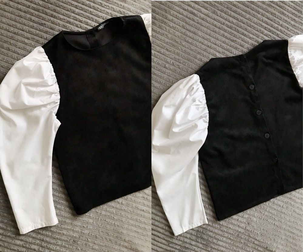 Сорочка біла чорна з обємними рукавами