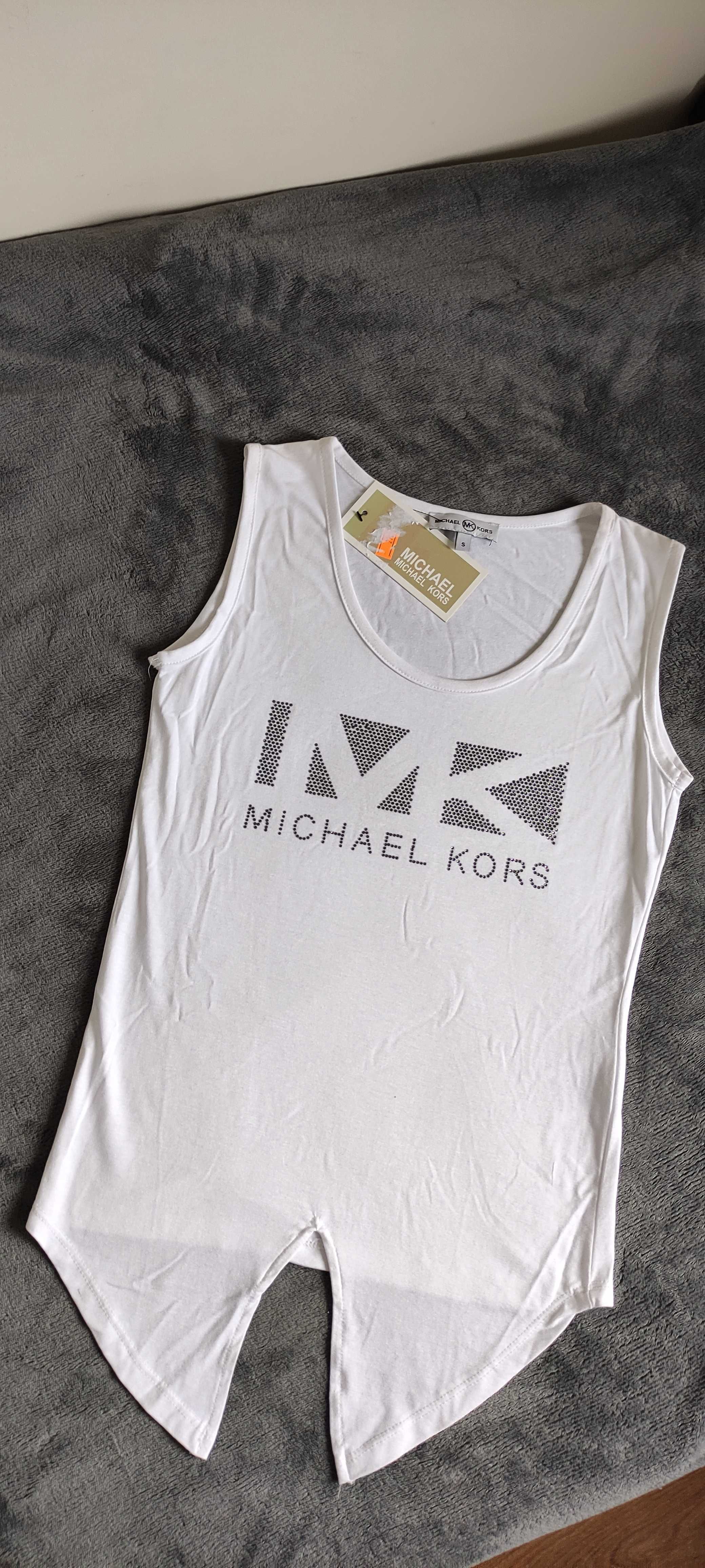 Michael  Kors, biała bluzeczka, zdobiona ciemnymi cyrkoniami.