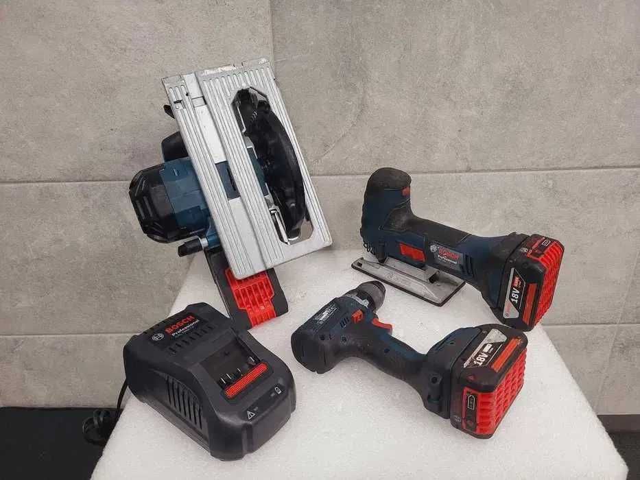 BOSCH Zestaw Piła tarczowa GKS 18V-LI Wkrętarka GSR 18 V-EC Wyrzynarka