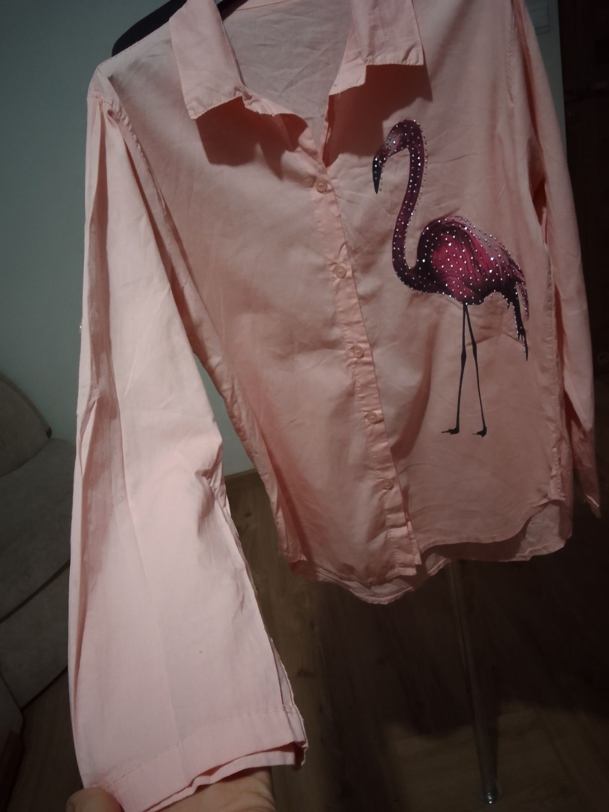 Made in Italy moda włoska różowa koszula z flamingiem M