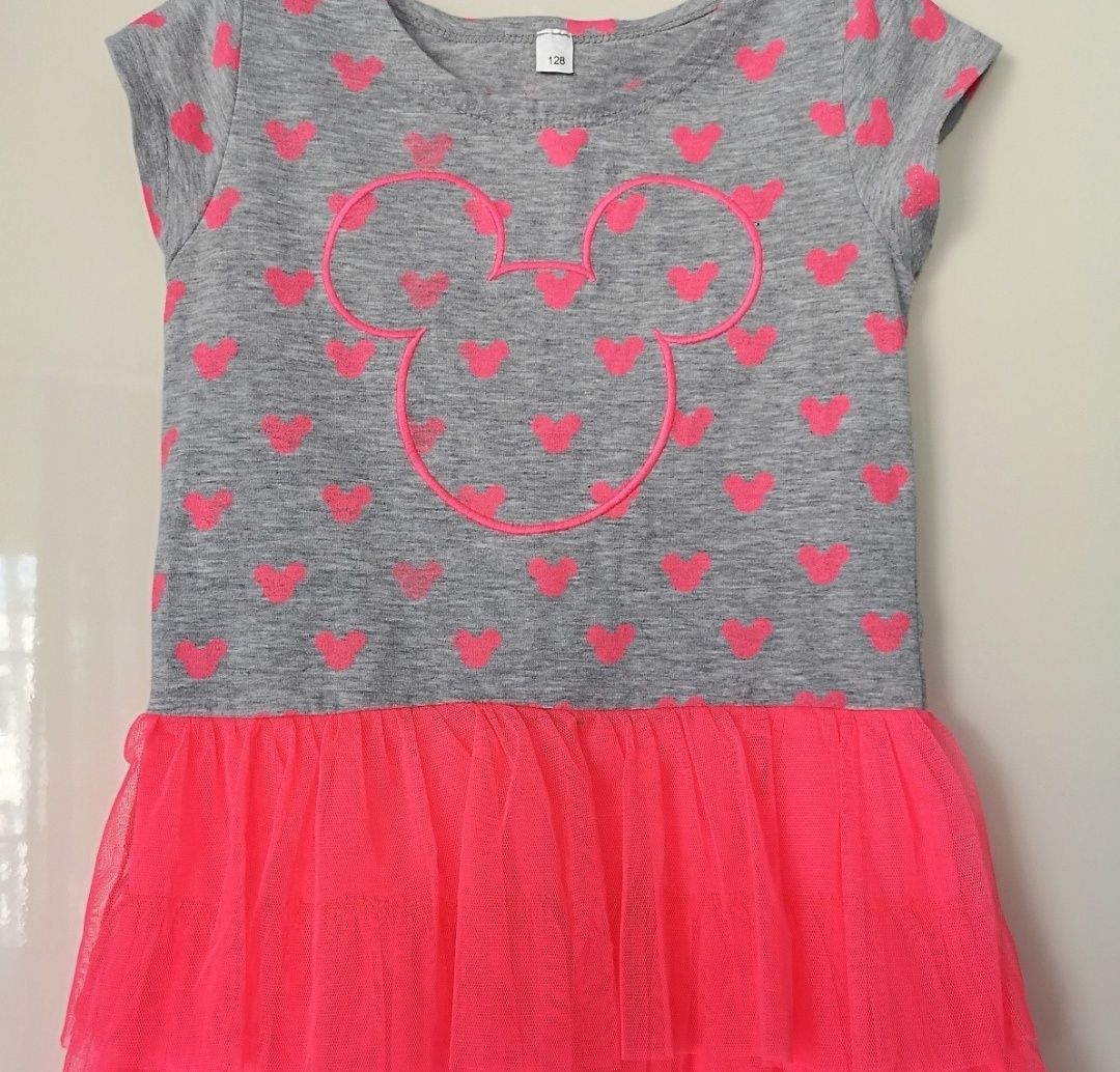 Sukienka neon z Minie Mouse lato r. 128 komunia, wesele