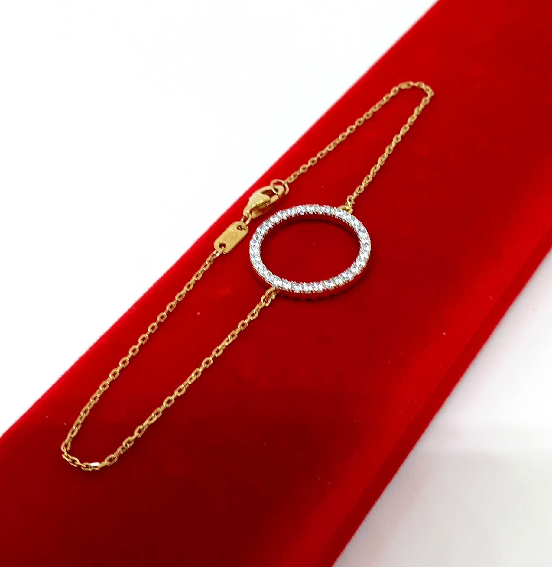 Złota bransoletka kółko cyrkonie PR.585 W:2.07gr Dł.18,5cm InterSKLEP