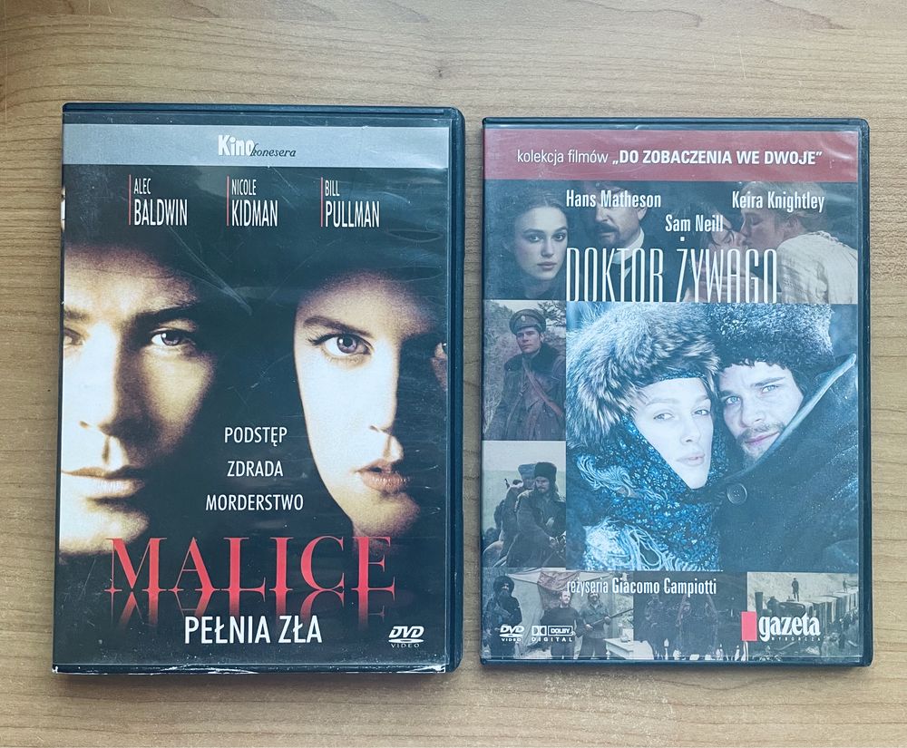 2 płyty z filmami DVD: Malice pełnia zła, Doktor Żywago