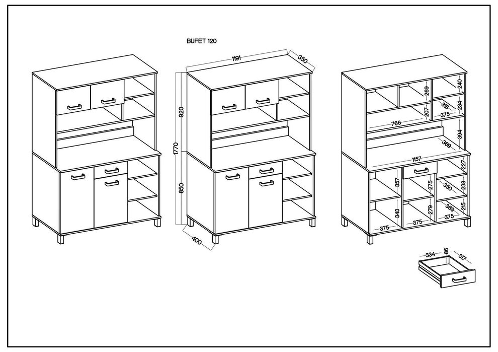 Bufet Kredens Kuchenny Linda Antracyt Zestaw  + Blaty