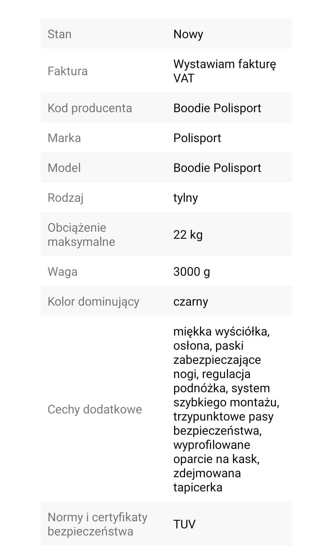 Fotelik rowerowy Boodie max. 22 kg Polisport mocowany do ramy