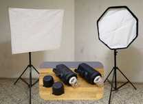 Zestaw lampy fotograficzne studyjne, statywy, softbox
