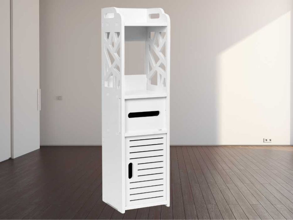 Szafka Stojąca Łazienkowa Wąska Ażurowa Pojemna Lekka Biały 80cm