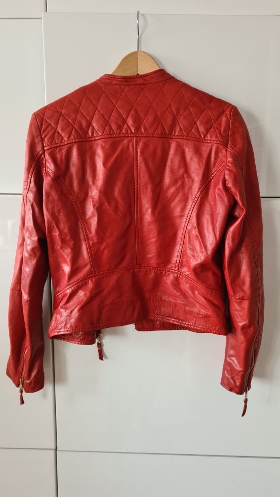 Massimo Dutti kurtka skórzana stójka czerwona M 38