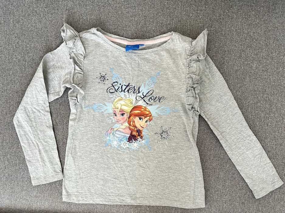 Szara koszulka długi rękaw elsa anna kraina lodu sisters love falbany