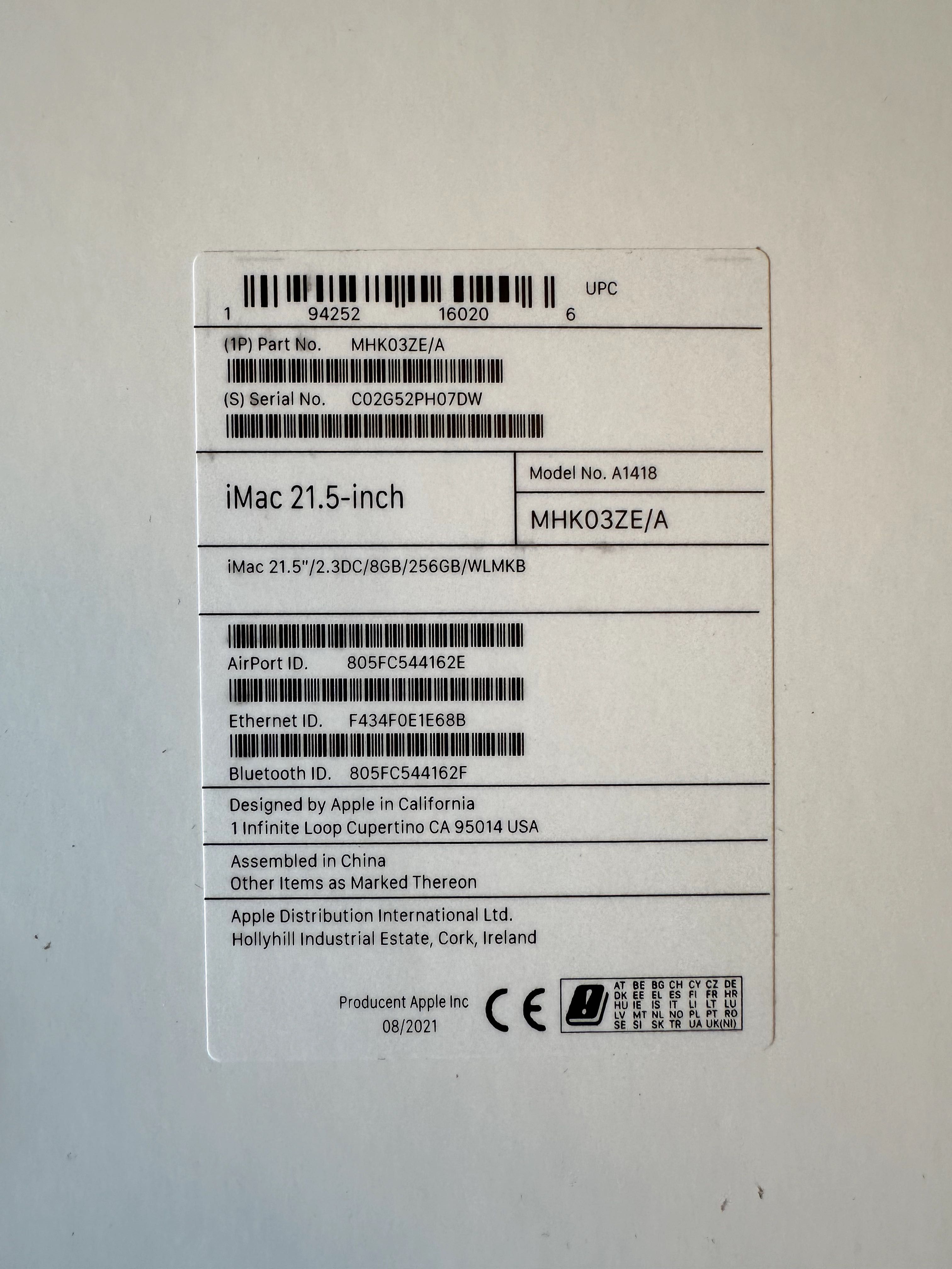 iMac 21,5 A1418 jak nowy Intel i5 256gb ssd magic faktura VAT 23%