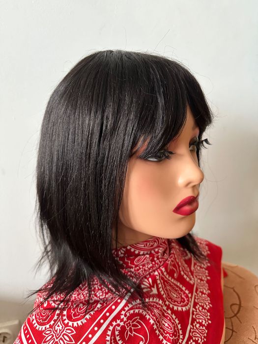 Bob grzywka czarne włosy naturalne ludzkie mikroskóra od góry