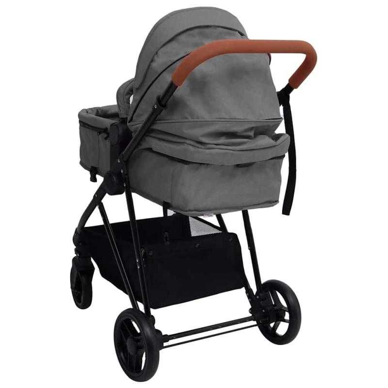 Carrinho de Bebé 3-em-1 com Cadeira Auto – Cinzento-Claro e Preto