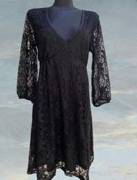 Sukienka za kolano dress koronkowa z dekoltem V czarna  KappAhl 44/XXL
