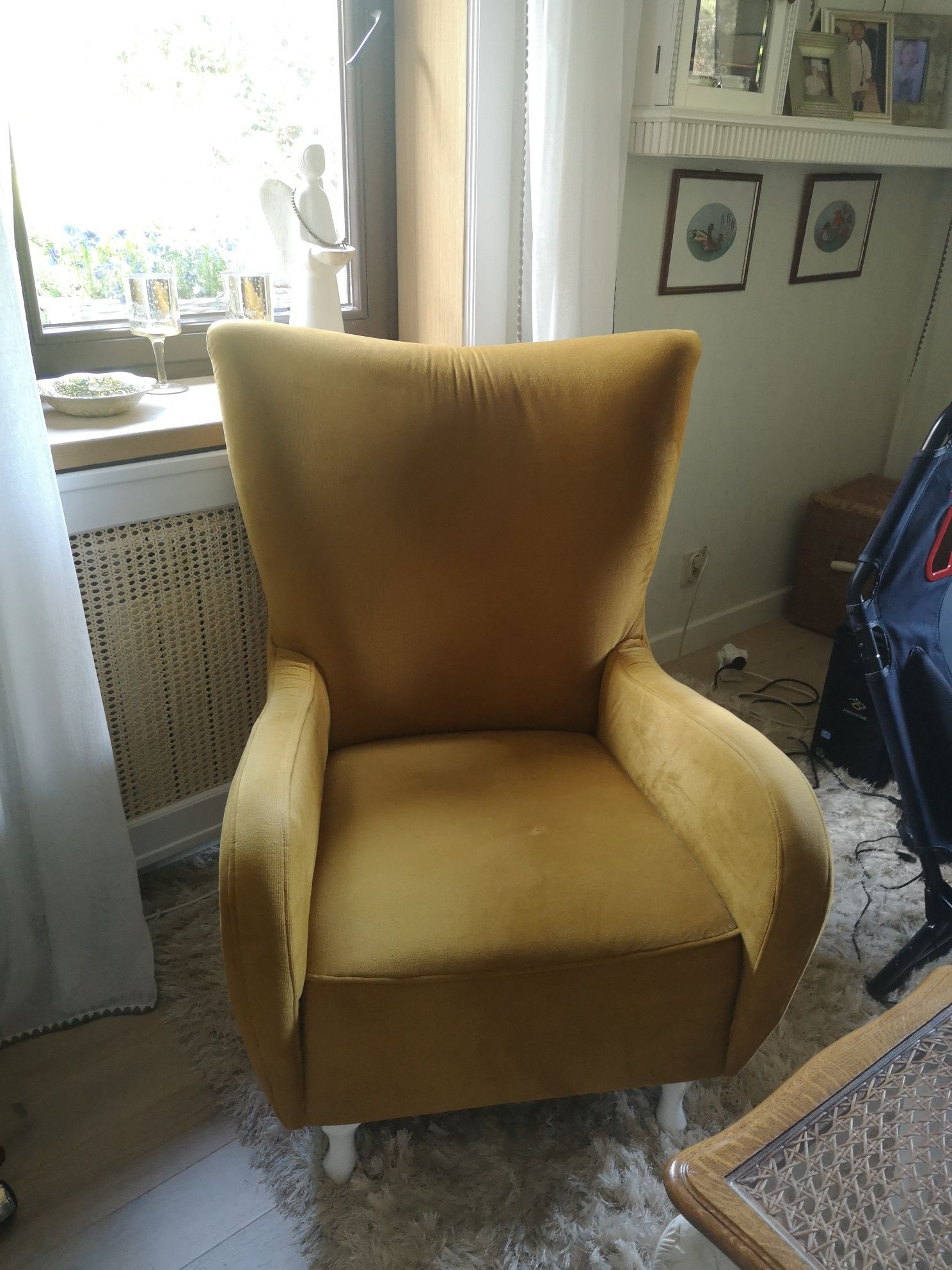 Fotel uszak żółty musztardowy