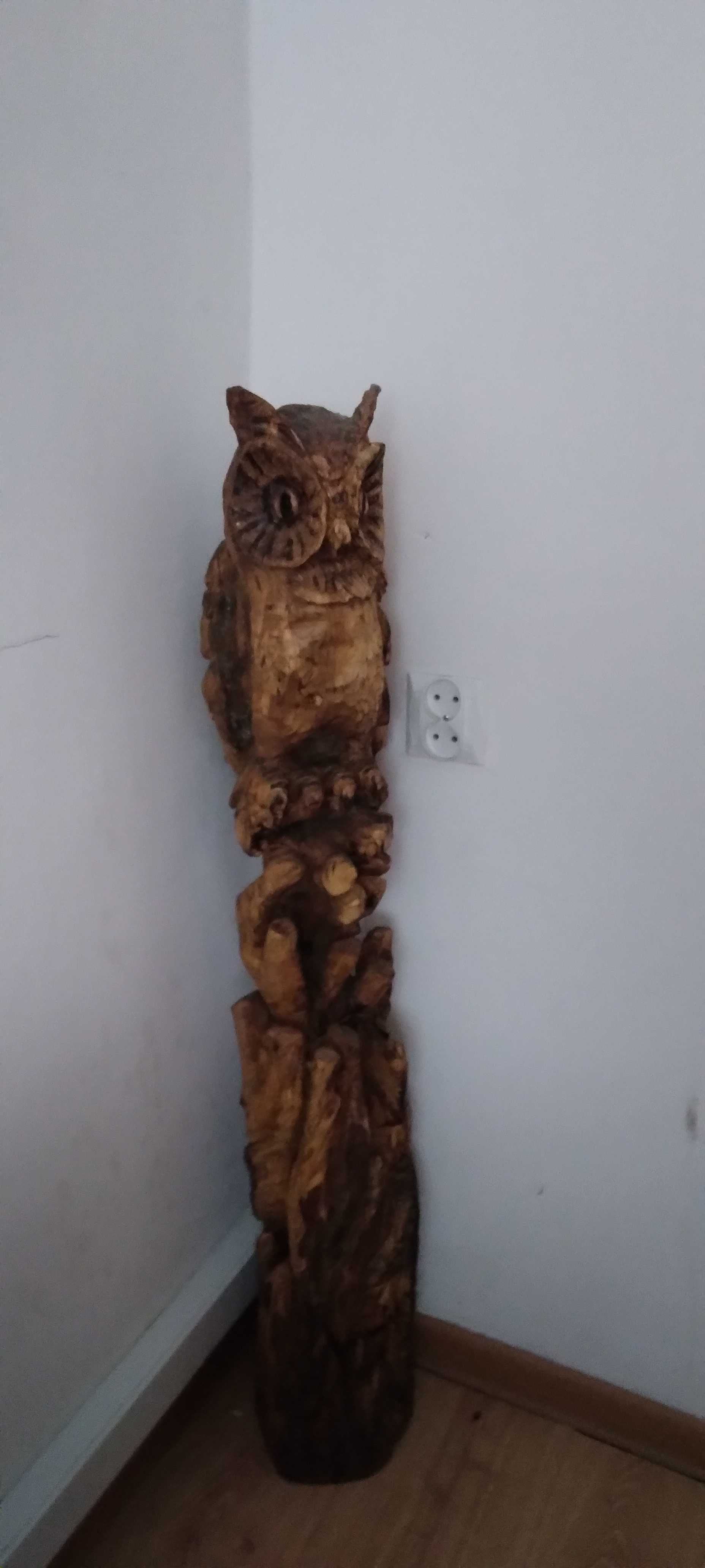 Ręcznie rzeżbiona Sowa z drewna