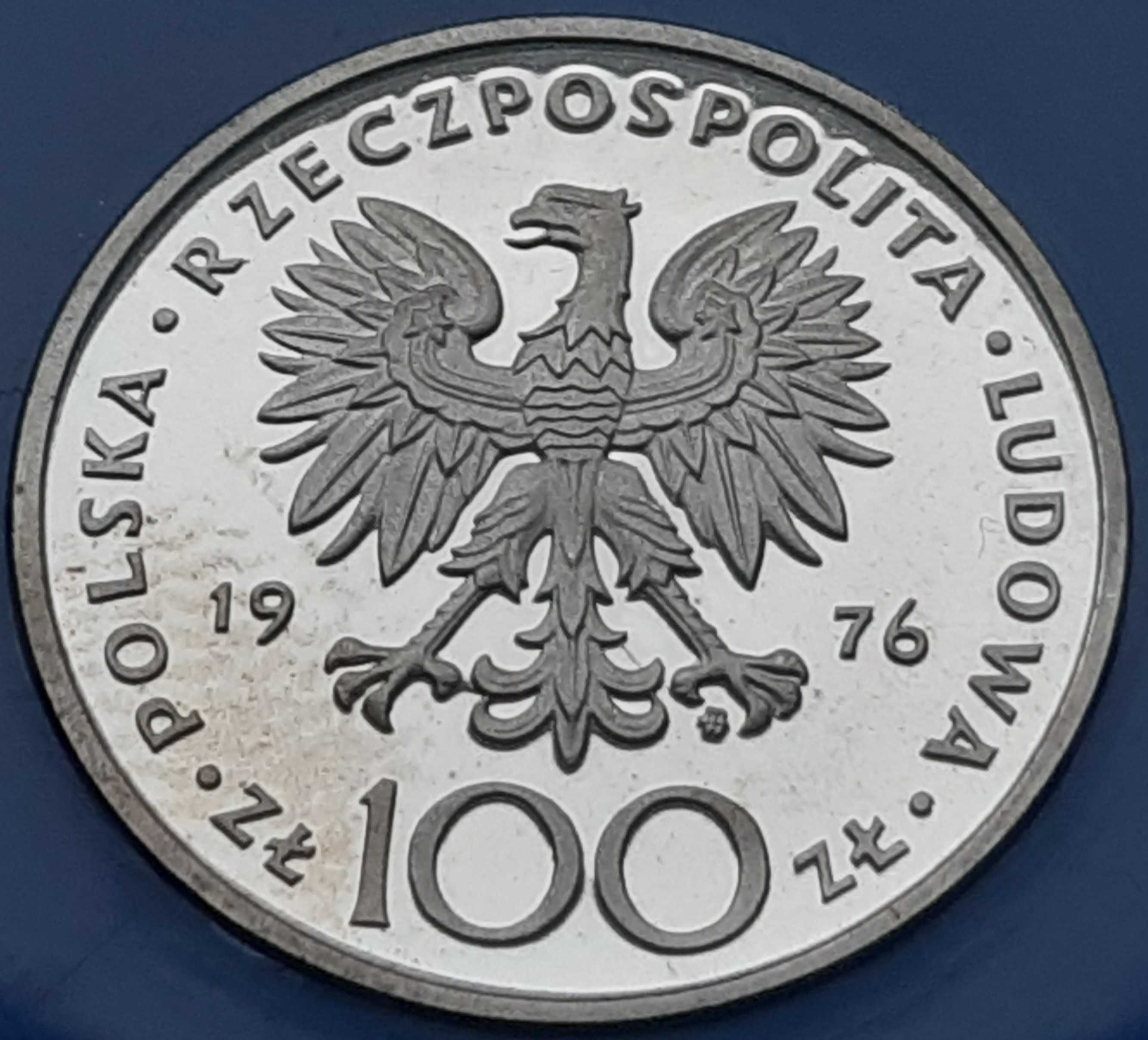Moneta kolekcjonerska 100 zł 1976 Kazimierz Pułaski lustrzanka Ag