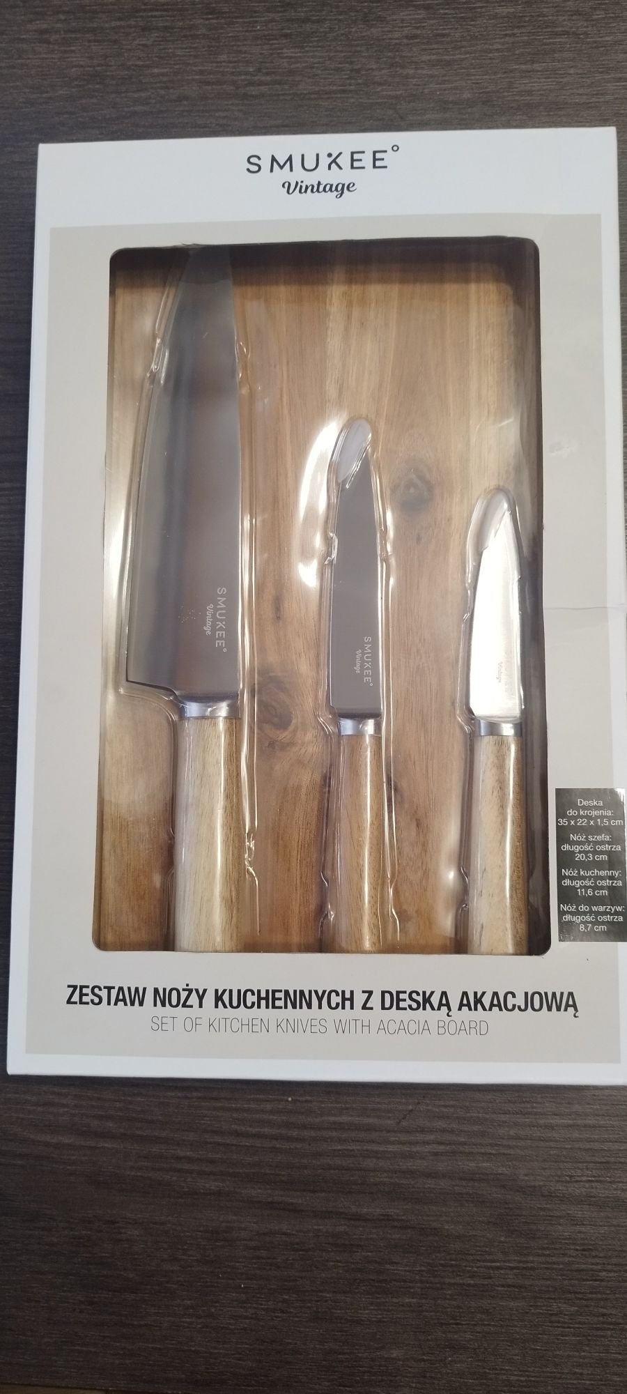 Zestaw noży kuchennych z deską akacjową