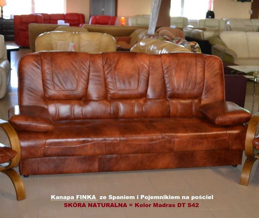 Nowa Kanapa 200cm FINKA, SKÓRA NATURALNA, + Spanie, -30% Outlet