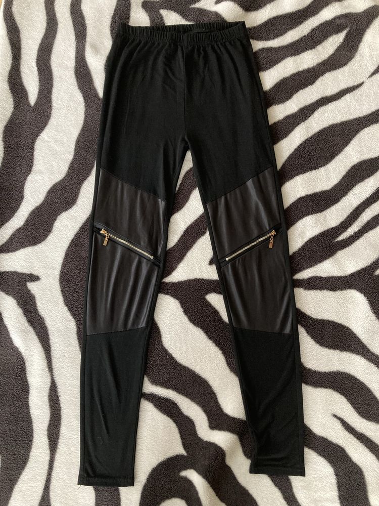 Czarne spodnie legginsy skora wet look zip xs/34 s/36 m/38