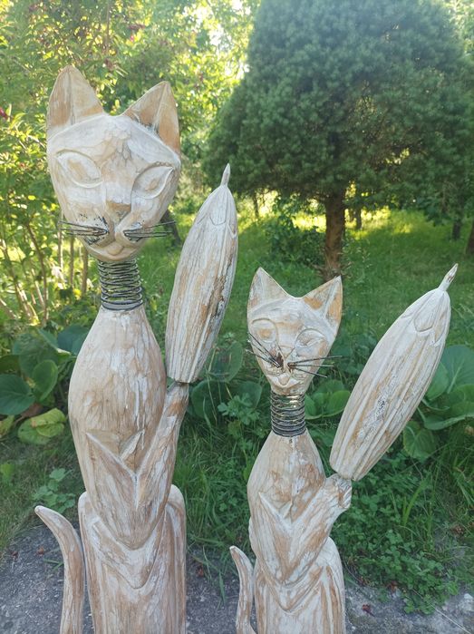 Koty rzeźba vintage ozdoba dekoracja duże.