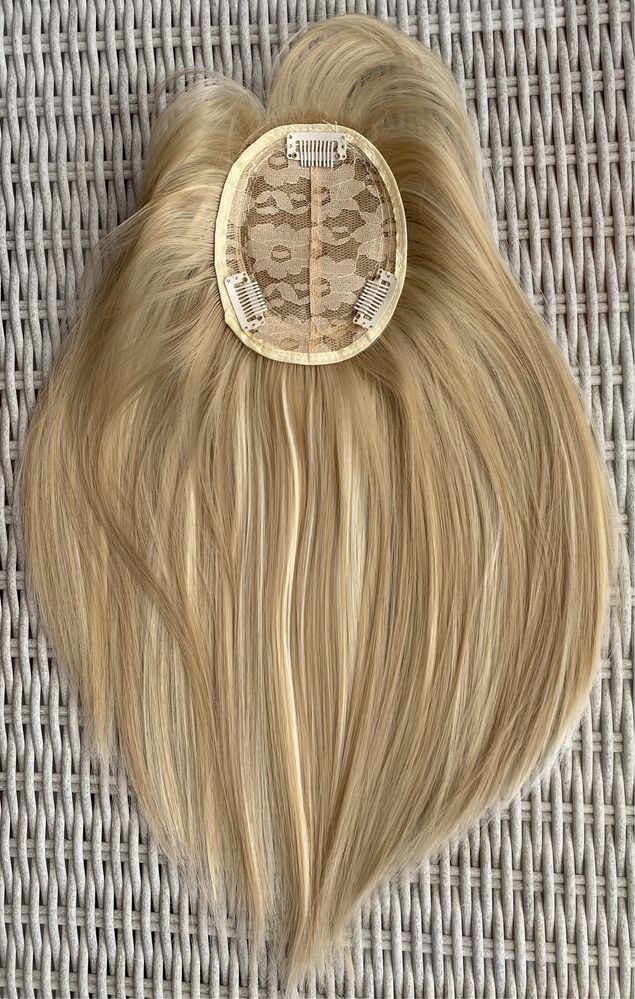 Premium Ultra włosy doczepiane, topper, tupet, blond, pasemka ( 589 )