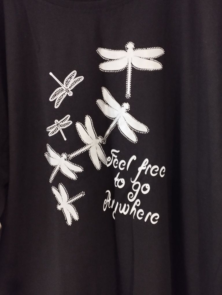 Czarna tunika,srebrna aplikacja ważki 2XL