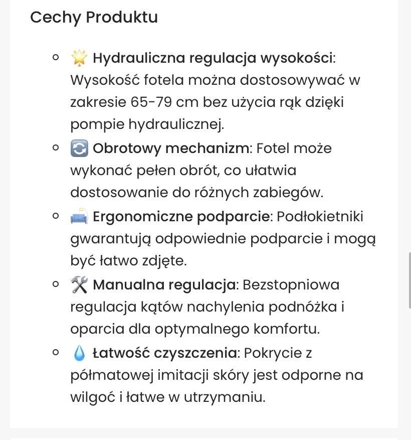 Obrotowy fotel kosmetyczny hydrauliczny
