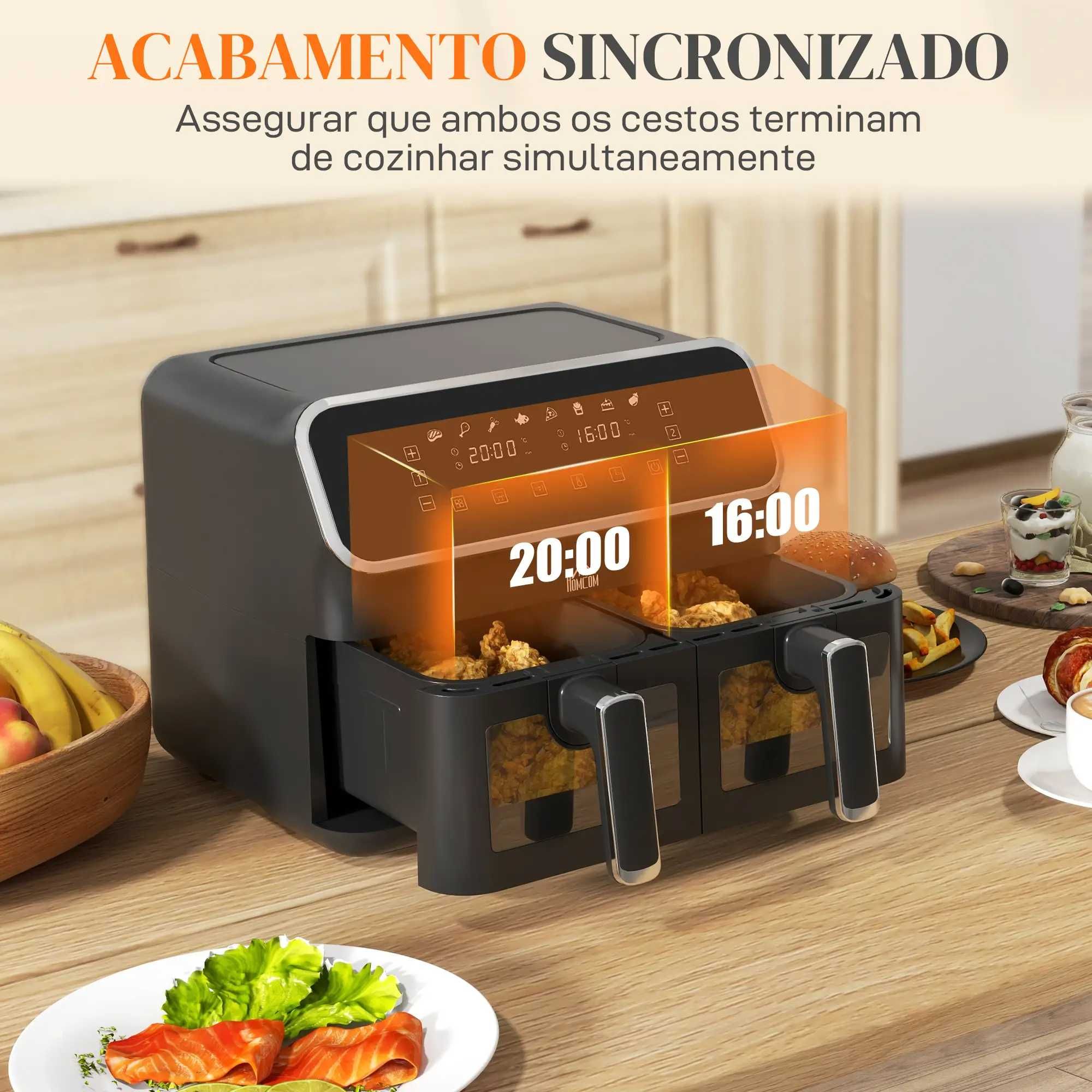 Fritadeira Air Fryer sem Óleo, 8 Litros, 2700W 2 Cestos Independentes