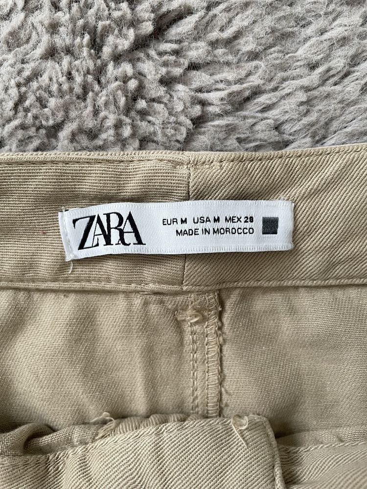 Бежеві пісочні бавовняні вкорочені широкі штани брюки кюлоти zara зара