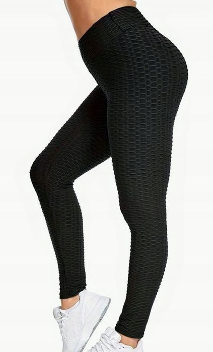 spodnie legginsy push up damskie karbowane 2xl (44) czarne modne