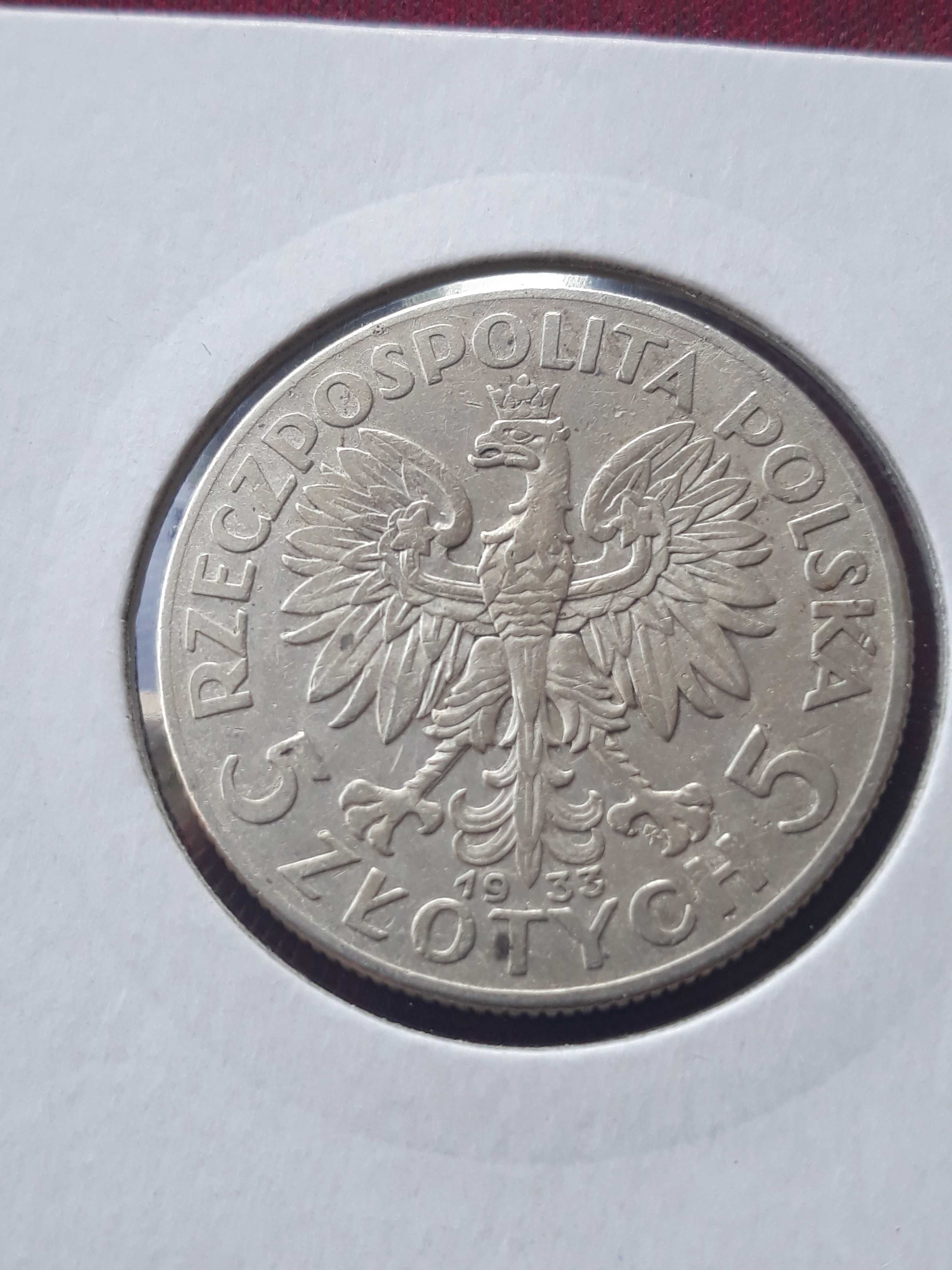 5 zł Głowa kobiety 1933 r. - nr. 7 -  piękny stan