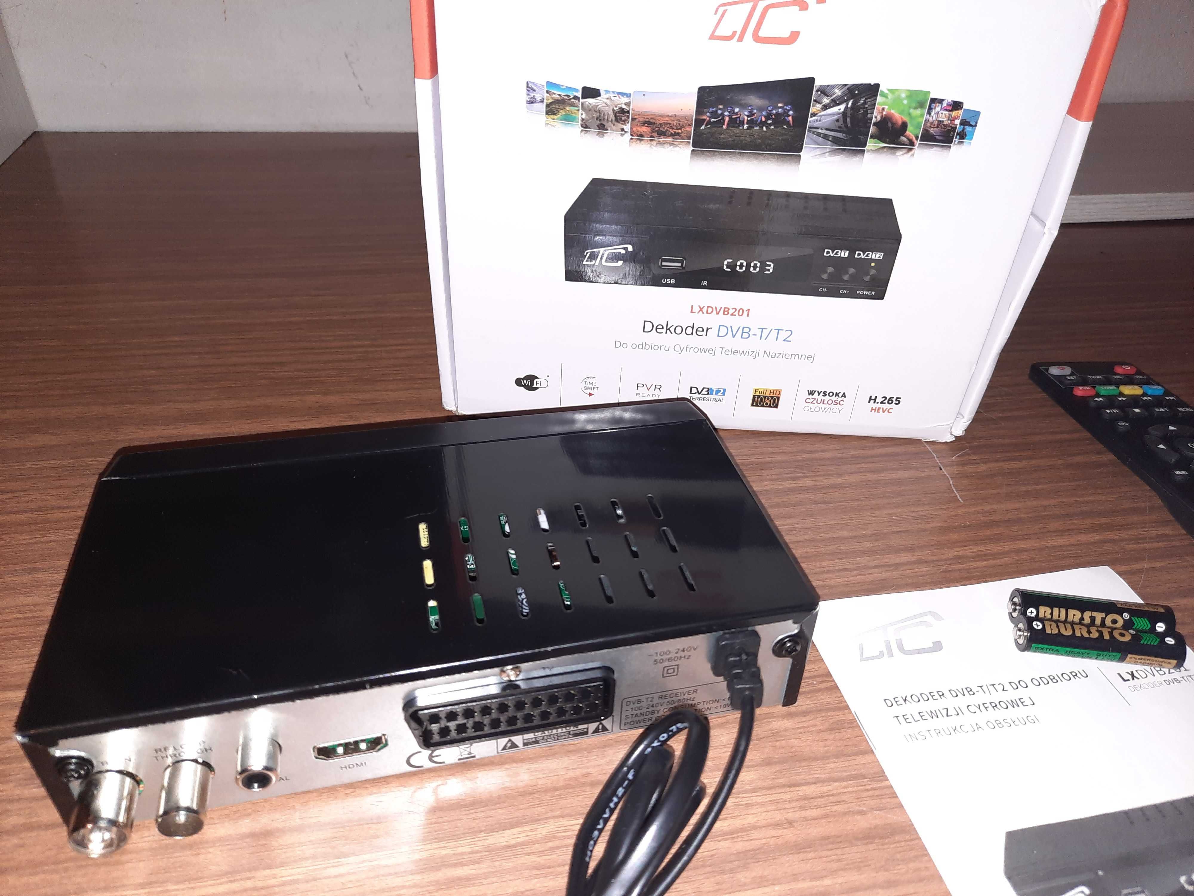Tuner LTC Dekoder TV Naziemnej FullHD DVB-T2 H.265 HEVC Pilot Prog.