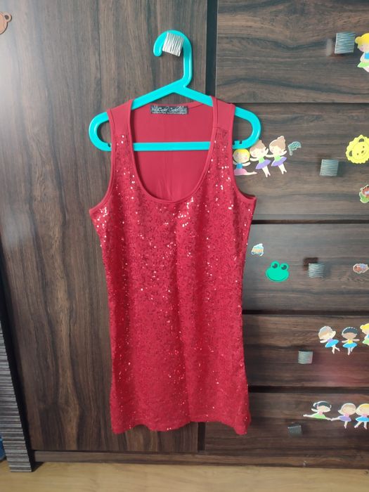 Tunika czerwona cekiny impreza sylwester