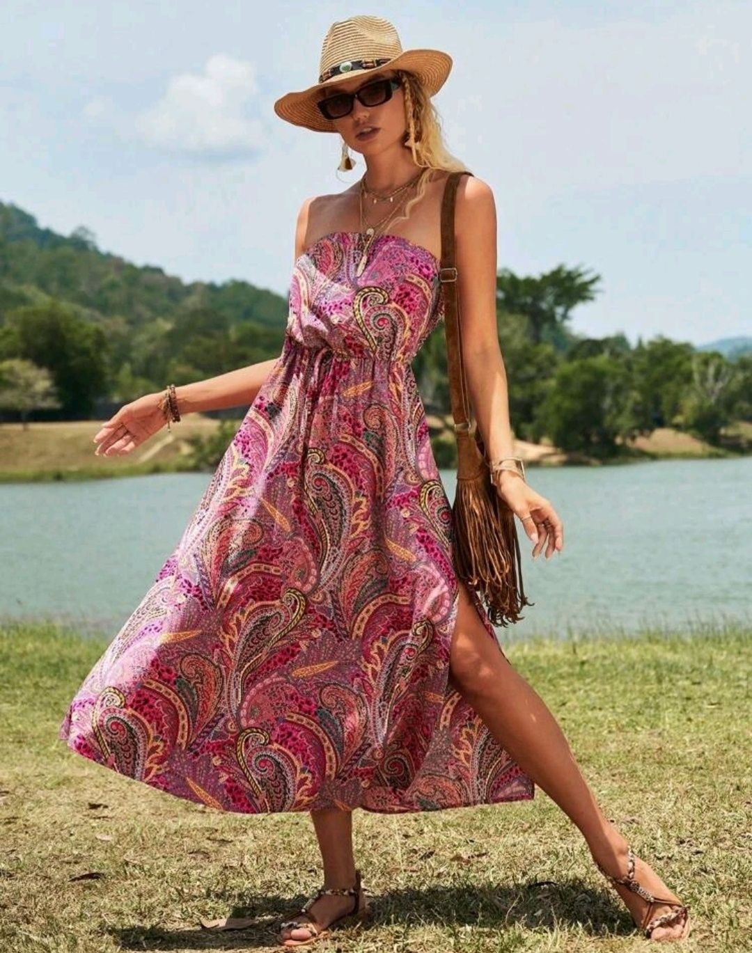Nowa letnia różowa sukienka Shein XS/S boho