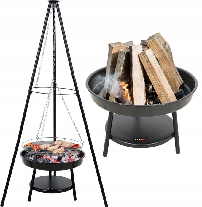 GRILL WISZĄCY ogrodowy palenisko trójnóg ognisko