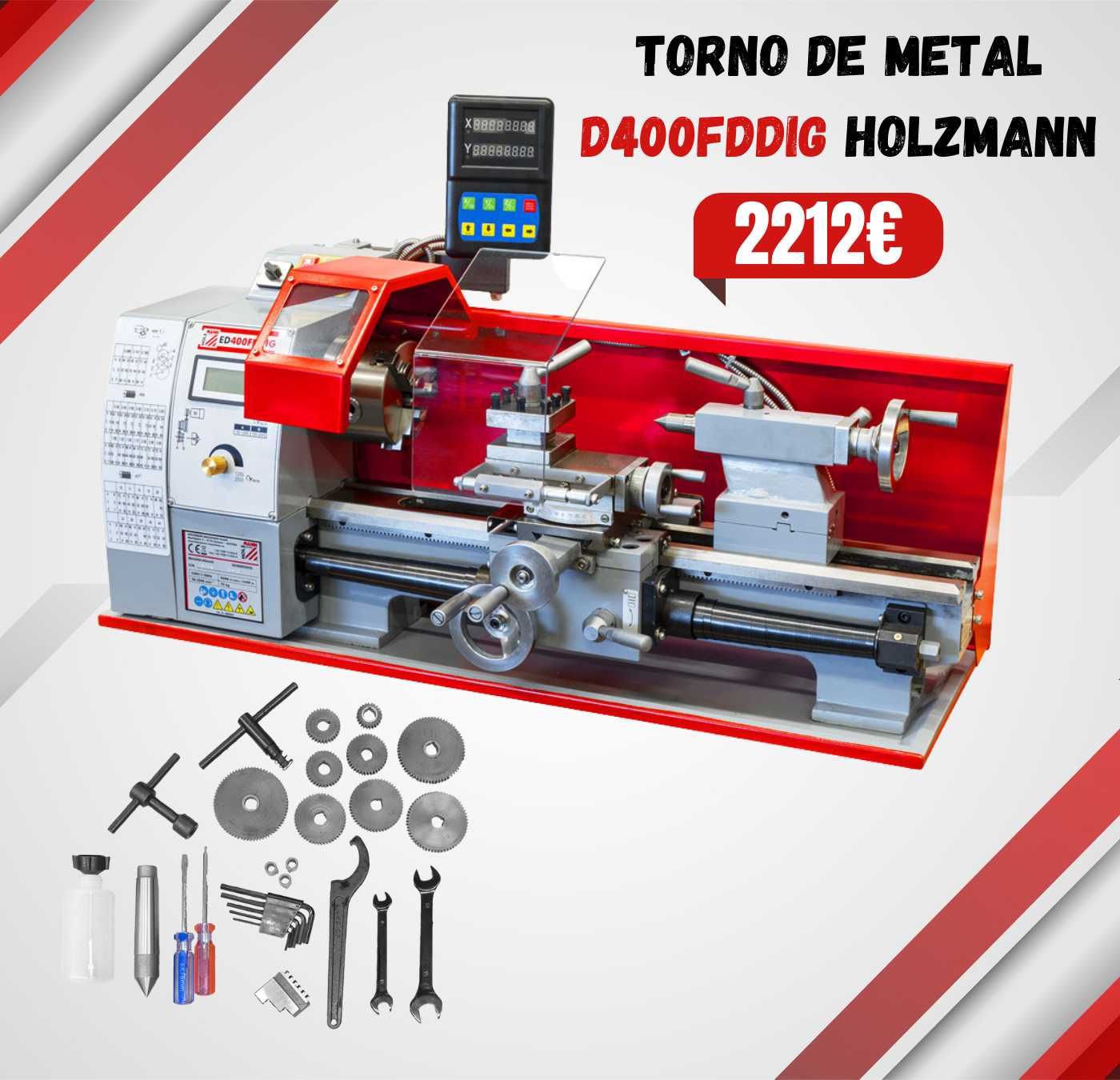Torno mecânico p/ metal HOLZMANN 400 mm entre pontos c/ visor JL20